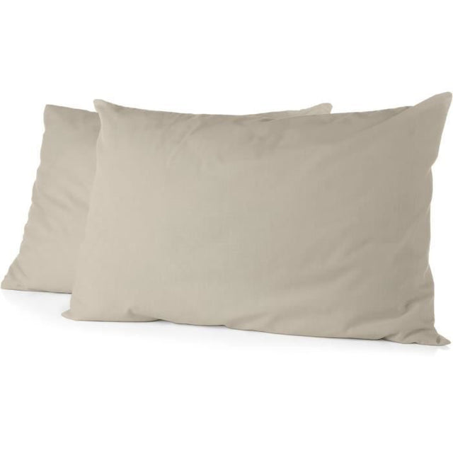 Lot de 2 taies d'oreiller - HOME LINGE PASSION - Microfibre 82 g - 50 x 70 cm - Beige ivoire