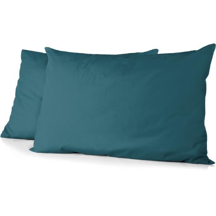 Lot de 2 taies d'oreiller - HOME LINGE PASSION - HP72087 - Microfibre 82 g - 50 x 70 cm - Bleu canard