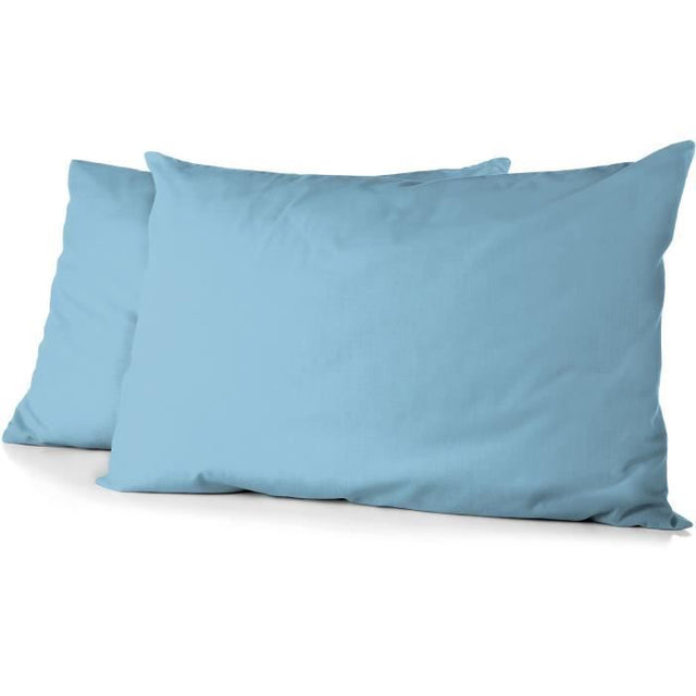 Lot de 2 taies d'oreiller - HOME LINGE PASSION - Microfibre 82 g - 50 x 70 cm - Bleu ciel