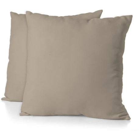 Lot de 2 taies d'oreiller - HOME LINGE PASSION - Microfibre 82 g - 63 x 63 cm - Beige