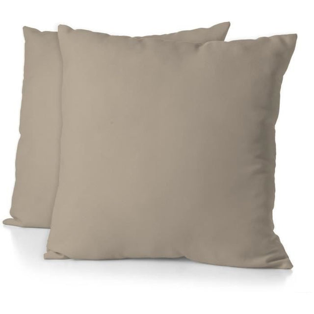 Lot de 2 taies d'oreiller - HOME LINGE PASSION - Microfibre 82 g - 63 x 63 cm - Beige