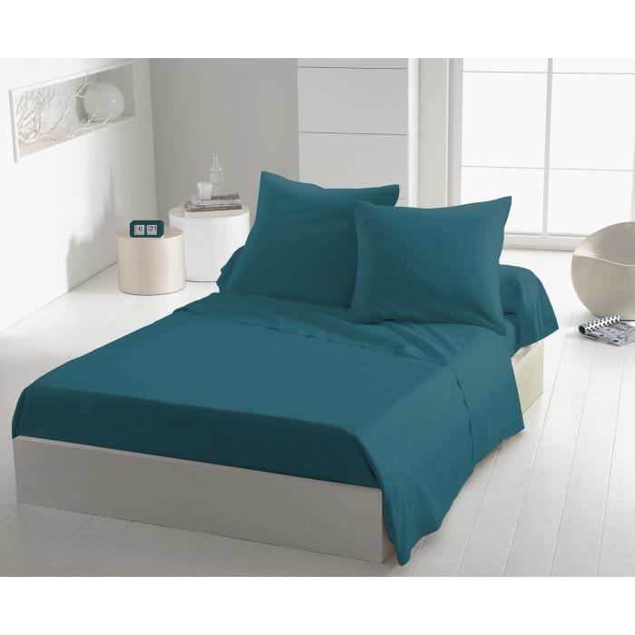 Drap plat - HOME LINGE PASSION - HP72100 - Microfibre 82 g - 180 x 290 cm - Bleu canard