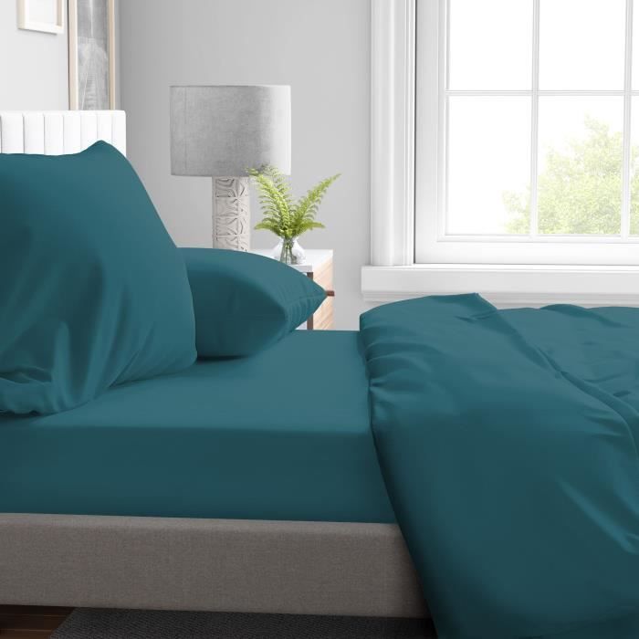 Drap housse - HOME LINGE PASSION - HP72118 - Microfibre 82 g - 160 x 200 cm - Bonnet 30 cm - Bleu canard