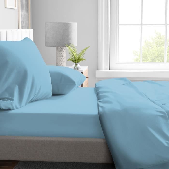 Drap housse - HOME LINGE PASSION - HP72123 - Microfibre 82 g - 140 x 190 cm - Bonnet 30 cm - Bleu ciel