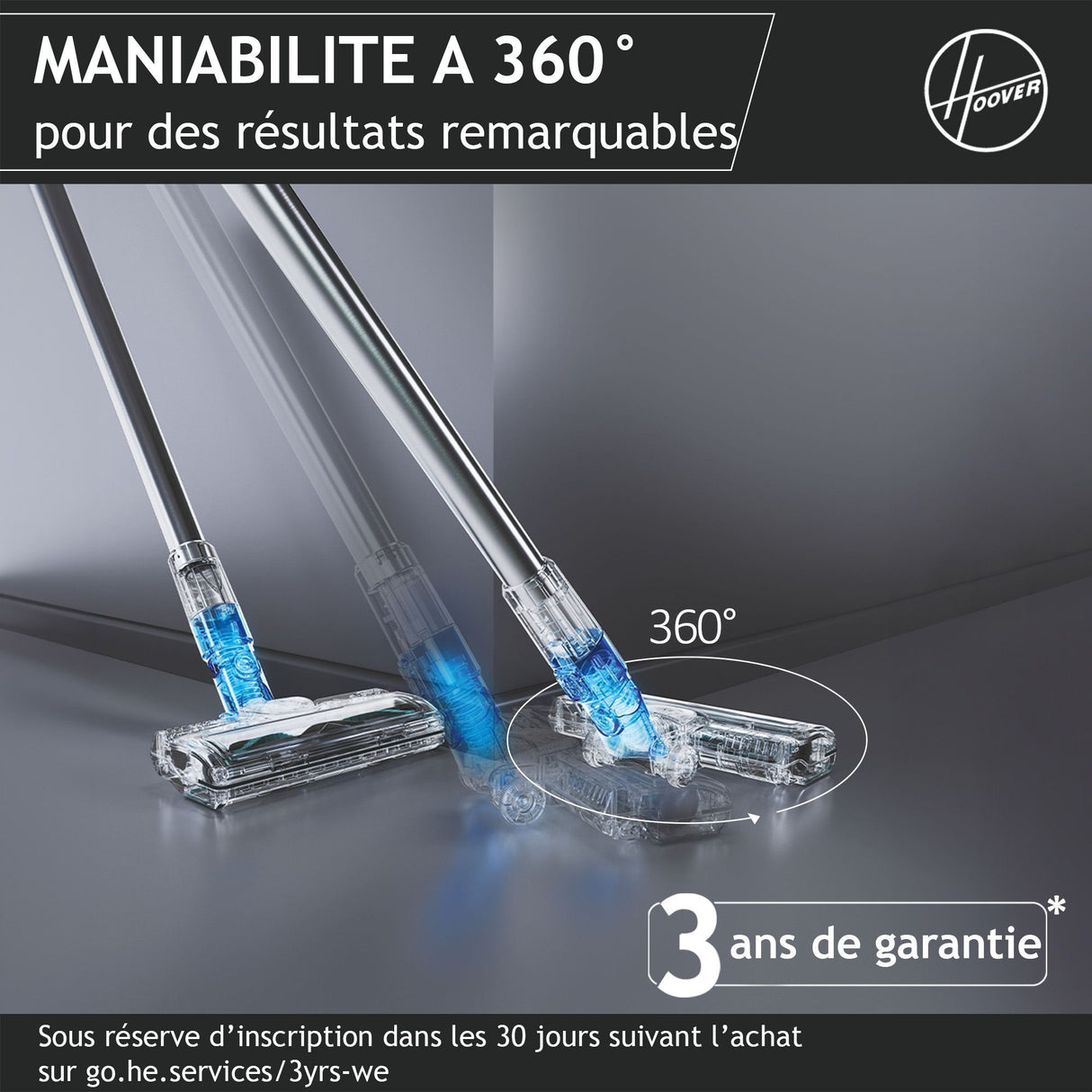 Aspirateur balai sans fil - HOOVER HF410P - Puissance 190 W - Autonomie 30 min - Réservoir 0,7 L - Noir