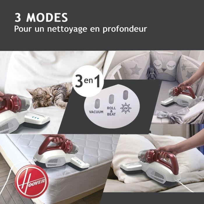 Aspirateur Matelas et Textiles Ultra Vortex - HOOVER MBC500UV - 500 W - 0,3 L - Animaux Allergies - Lampe UV-C antibactÈrien