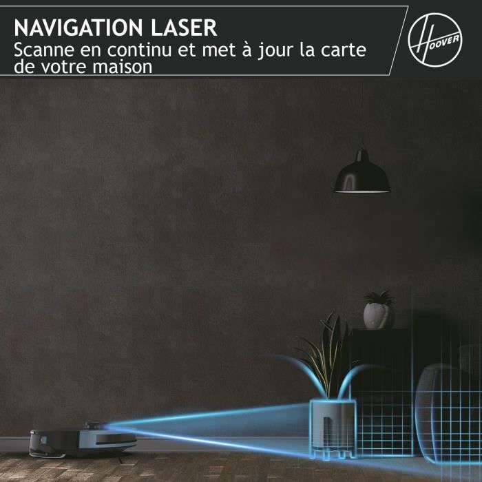 Hoover HG430H Hydro Robot Aspirateur Laveur - Puissant 4000Pa - Tous Sols - Navigation Laser -Capteur d'obstacles - Station recharge