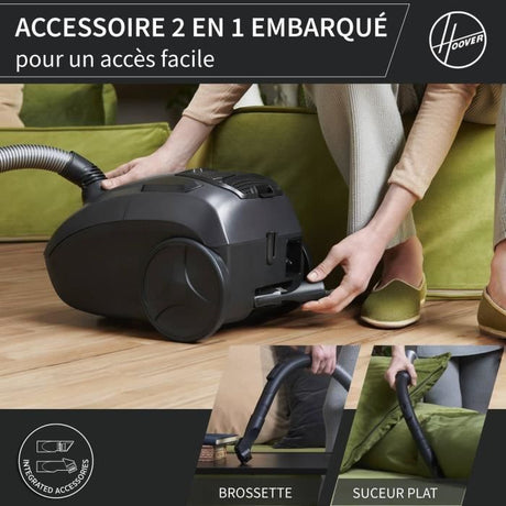 HOOVER HE1 - Aspirateur Traineau avec sac Compact et Puissant - Grande Capacité 2,5L- Haute-performance sur Sols Durs et Moquettes