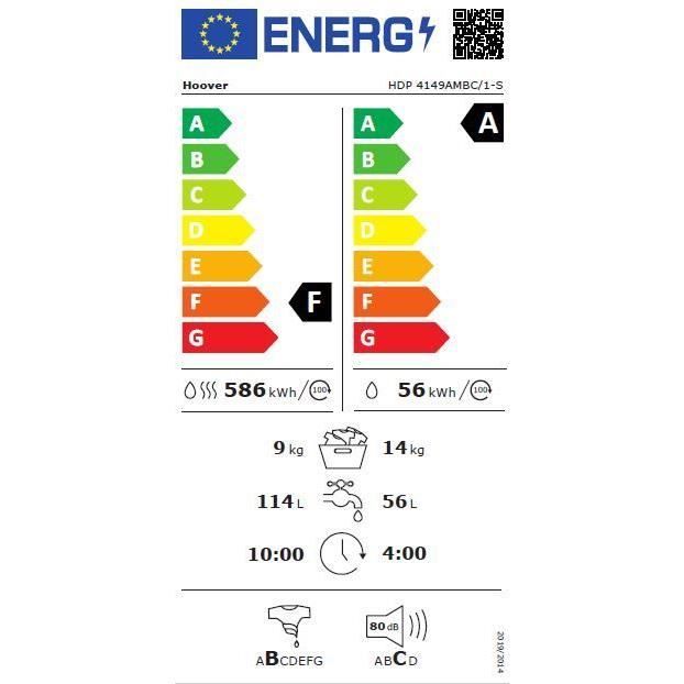 Lave-linge sÈchant HOOVER H-Wash&Dry 500 HDP 4149AMBC/1-S - 14 / 9 kg - Induction - 1400 trs/min - ConnectÈ - Classe A - Blanc