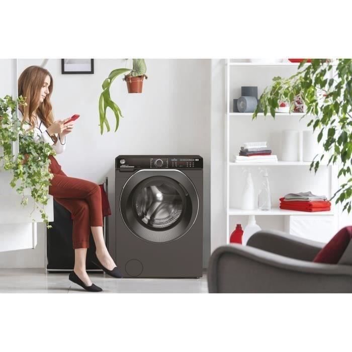 Lave-linge hublot HOOVER H-WASH 500 HWP49AMBCR/1-S - 9 kg - Induction - 1400 trs/min - Classe A - connectÈ - vapeur - Anthracite