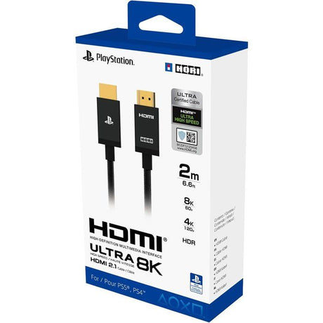 Câble HDMI 2.1 - Hori - PlayStation - Ultra haute vitesse pour PS5 - Compatibilité 8K, 4K et HDR - Nylon - Longueur 2 m - Noir