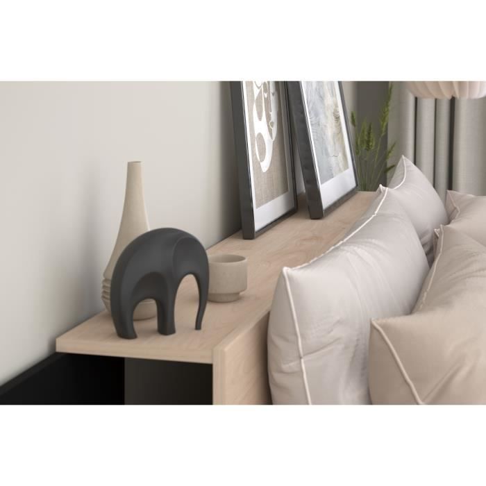 HORN Lit adulte 140 x 190 / 200 cm - Avec tiroir de rangement - Décor chene et noir  PARISOT
