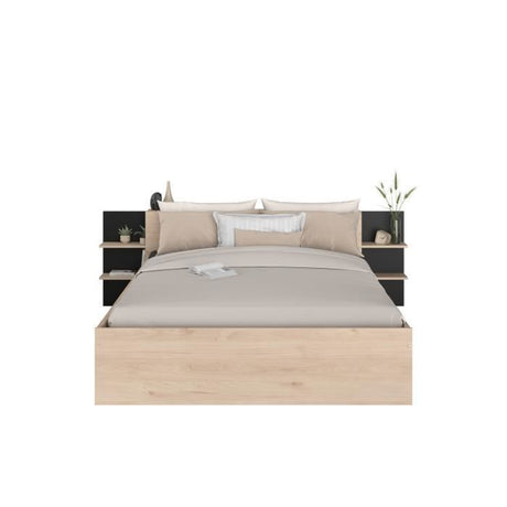 HORN Lit adulte 140 x 190 / 200 cm - Avec tiroir de rangement - Décor chene et noir – PARISOT
