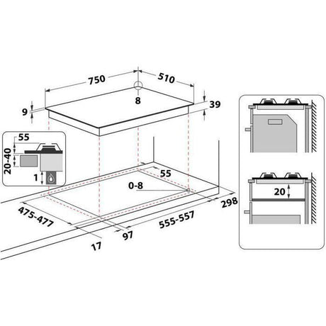 HOTPOINT PNN 751 IX Plaque de cuisson gaz - 5 foyers - 10,5kW - L75 x P51cm - Revetement inox - Inox