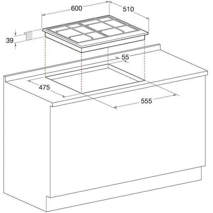 Plaque de cuisson Gaz - HOTPOINT - 4 foyers - L 60 x P51 cm - PNN 641 IX