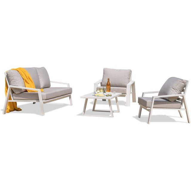 Salon bas de jardin - Blanc - Aluminium - 5 places - Ibiza