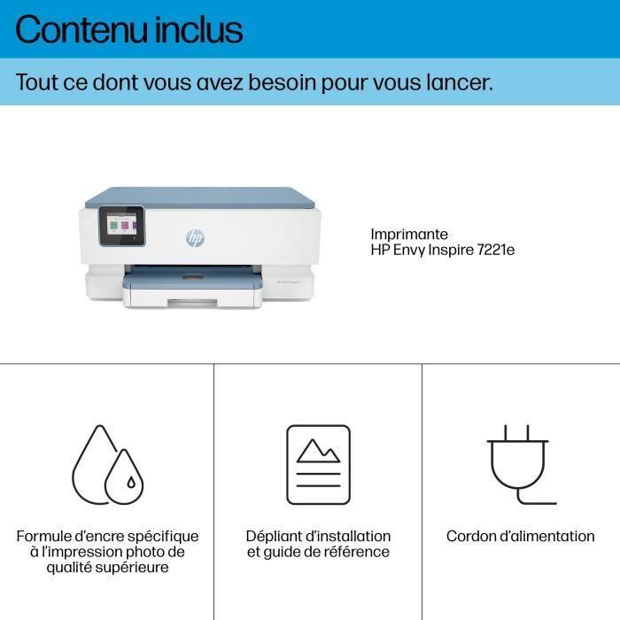 Imprimante tout-en-un HP Envy Inspire 7221e jet d'encre couleur - 3 mois d'Instant ink inclus avec HP+