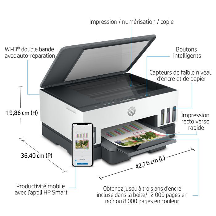 Imprimante tout-en-un HP Smart Tank 7005 couleur a réservoir d'encre