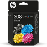 Pack de 2 cartouches d'encre HP 308 authentiques noire et tricolore (6L6S6UE) pour HP Envy 6110, 6120, 6130, 6520, 6530