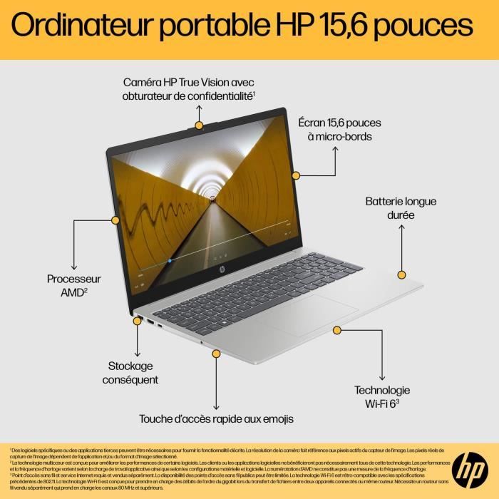 PC Portable HP 15-fc0000nf - Windows 11 - 15,6 FHD - Athlon Silver 7120U - RAM 8Go - Stockage 512Go SSD - AZERTY
