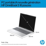 PC Portable HP Omnibook 5 16-ba1014nf - Windows 11 - 16 2K IPS - Core i5-1334U - RAM 16Go - Stockage 512Go SSD - AZERTY