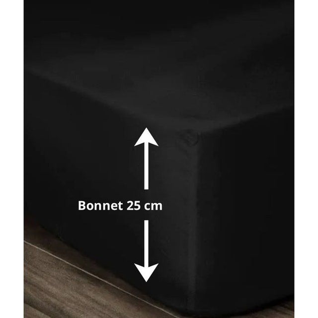 LOVELY HOME Drap Housse 100% coton 90x190x25 cm noir