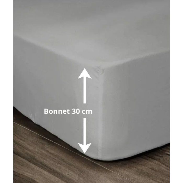 LOVELY HOME Drap Housse 100% coton 180x200x30 cm gris clair