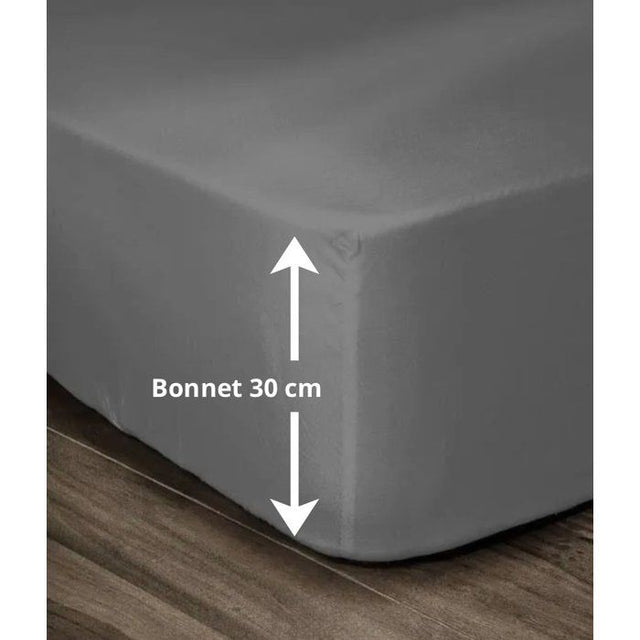 LOVELY HOME Drap Housse 100% coton 180x200x30 cm gris foncé