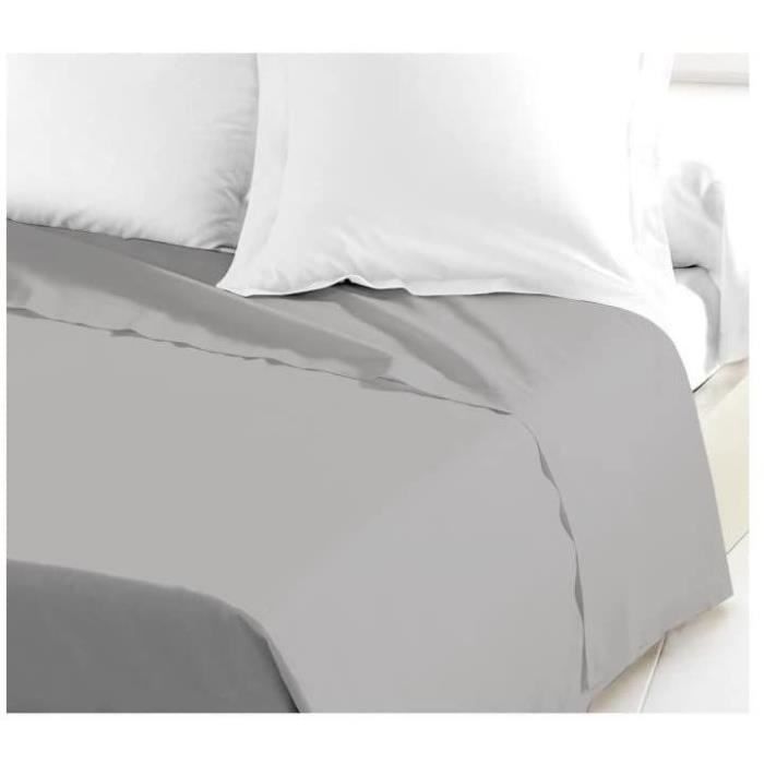 LOVELY HOME Drap Plat 100% coton 180x290 cm - 1 personne - Gris clair