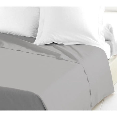 Drap Plat - LOVELY HOME - 100% coton - 180 x 290 cm - Gris Clair