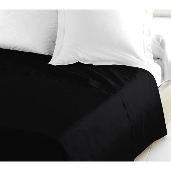 LOVELY HOME Drap Plat 100% coton 180x290 cm - 1 personne - Noir