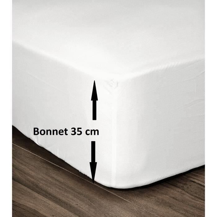 LOVELY HOME Drap Housse 100% Coton 180x200cm - Bonnet 35cm - Blanc