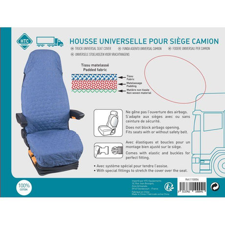 Housse universelle HTC EQUIPEMENTS pour siege de camion en coton matelassé tissu jean's 100% coton