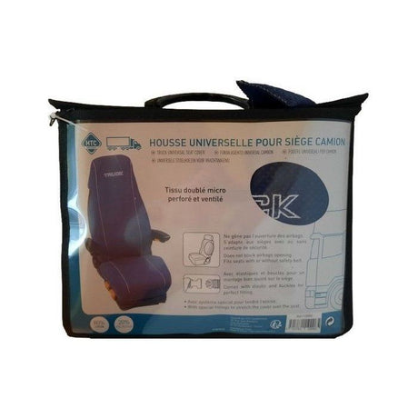 Housse universelle HTC EQUIPEMENTS pour siege de camion matelasse bleu avec le logo TRUCK 80% coton 20% polyester