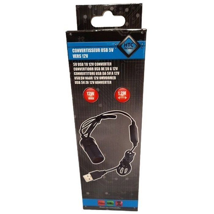 Convertisseur USB 5V vers 12V- HTC TECHNIC - Puissance 12 W - Longueur du câble 120 cm