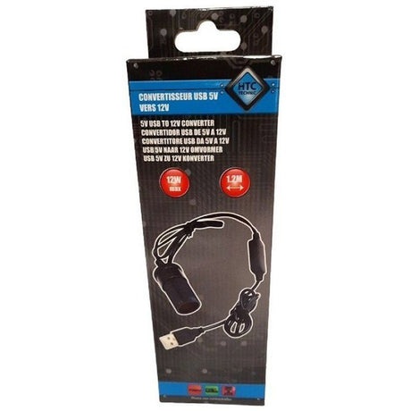 Convertisseur USB 5V vers 12V- HTC TECHNIC - Puissance 12 W - Longueur du câble 120 cm