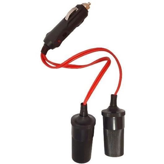 Double cigarette lighter socket 12/24V - HTC EQUIPEMENT - With 10A LED and 20cm red cable