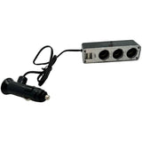 Triple prise allume cigare 12V/24V - HTC EQUIPEMENTS - avec 2 USB-A 3.1A - Puissance 5A total