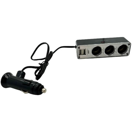 Triple prise allume cigare 12V/24V - HTC EQUIPEMENTS - avec 2 USB-A 3.1A - Puissance 5A total