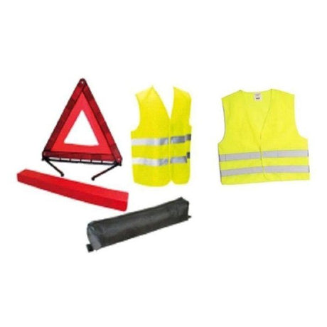 Pack sécurité HTC EQUIPEMENTS- 1 triangle de signalisation 550grs + 2 gilets de sécurité jaune taille XL  2 bandes réfléchissantes