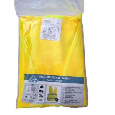 Pack sécurité HTC EQUIPEMENTS- 1 triangle de signalisation 550grs + 5 gilets de sécurité jaune taille XL  2 bandes réfléchissantes