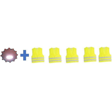 Pack sécurité - HTC EQUIPEMENT-1 disque d'avertissement lumineux 15 LED + 5 gilets de sécurité adulte XL