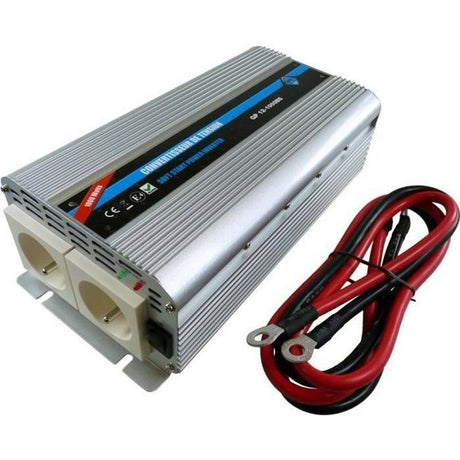 Convertisseur de tension - HTC TECHNIC - 12V/220 V - Puissance 1000 W - Avec 2 prises secteur