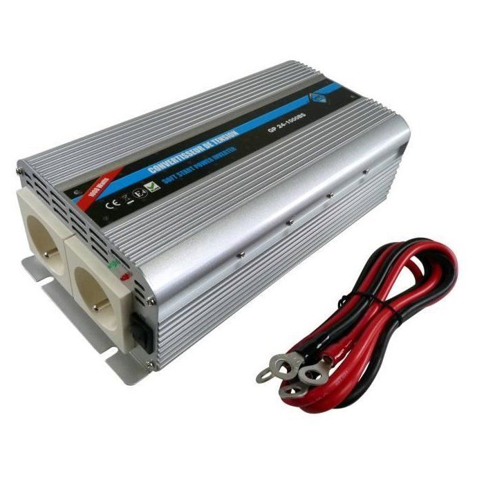 Convertisseur de tension - HTC TECHNIC - 24V/220 V - Puissance 1000 W - Avec 2 prises secteur