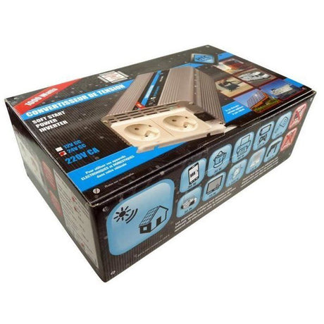 Convertisseur de tension - HTC TECHNIC - 24V/220 V - Puissance 1000 W - Avec 2 prises secteur
