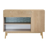 Buffet 1 portes 1 tiroir - DÈcor chene et vert - Pieds en bois massif - L 123 x P 40 xH 85 cm - GARDENIA