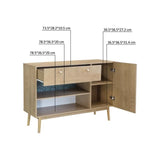 Buffet 1 portes 1 tiroir - DÈcor chene et vert - Pieds en bois massif - L 123 x P 40 xH 85 cm - GARDENIA