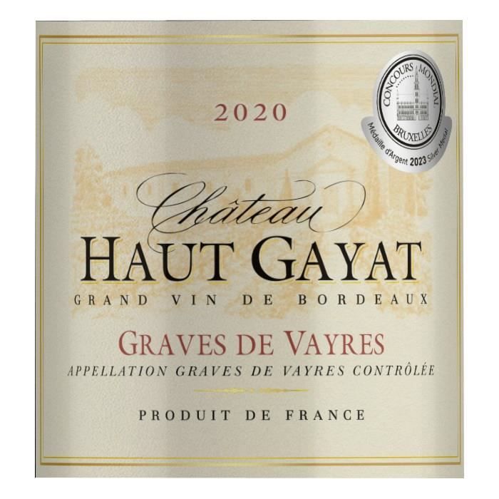 Château Haut Gayat 2019 Graves de Vayres - Vin rouge de Bordeaux