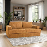 Canapé convertible express - 3 places - IGOR - Tissu gauffré - Ocre - Matelas 15 cm - 211 x 107 x 90 cm - DUNLOPILLO