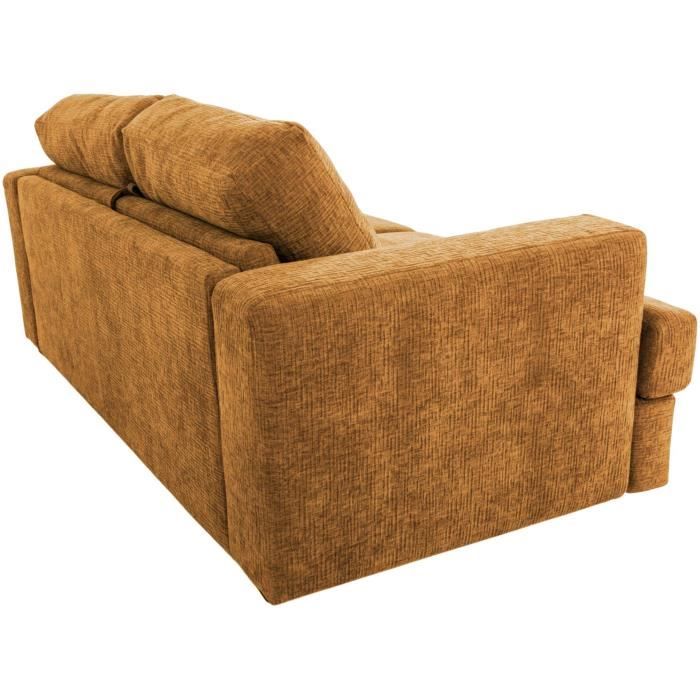 Canapé convertible express - 3 places - IGOR - Tissu gauffré - Ocre - Matelas 15 cm - 211 x 107 x 90 cm - DUNLOPILLO